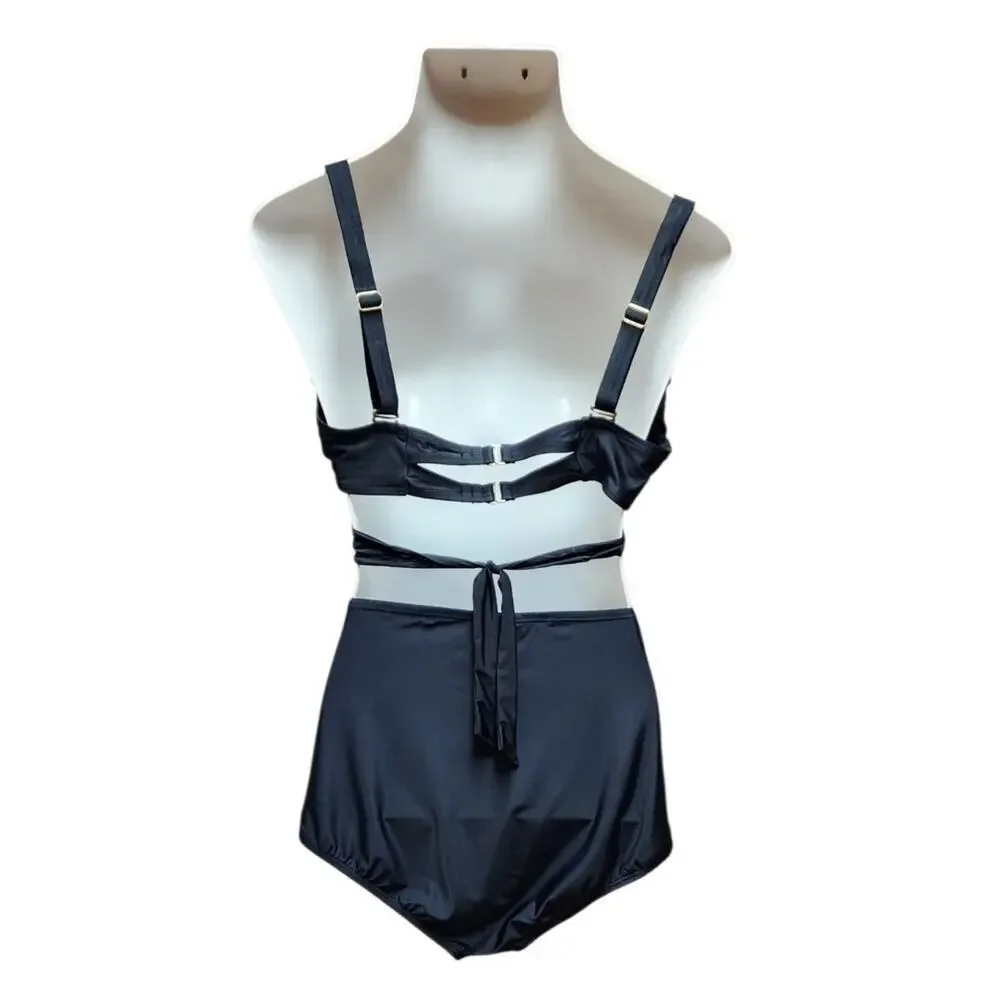 Swimsuits For All Black Wrap Adjustable Straps Underwire Plus Size 2X Bikini Set - Picture 6 of 8